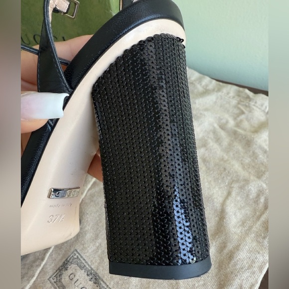 GUCCI Black sandal- size 37(1/2) Sequin Marmont High Heeled Look brand new - Picture 13 of 16